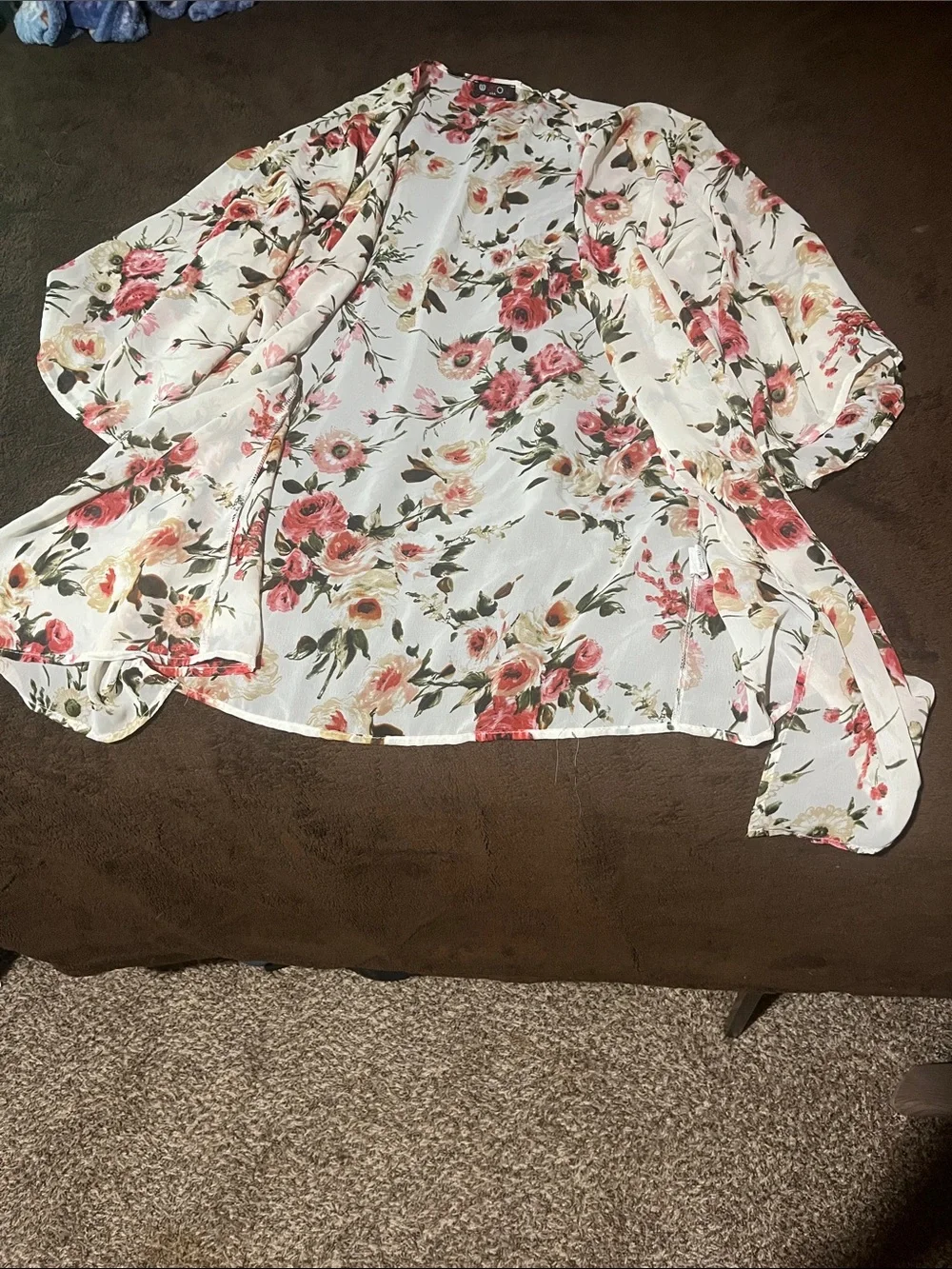 Floral Sheer Wrap Scarf - White with Pink Floral